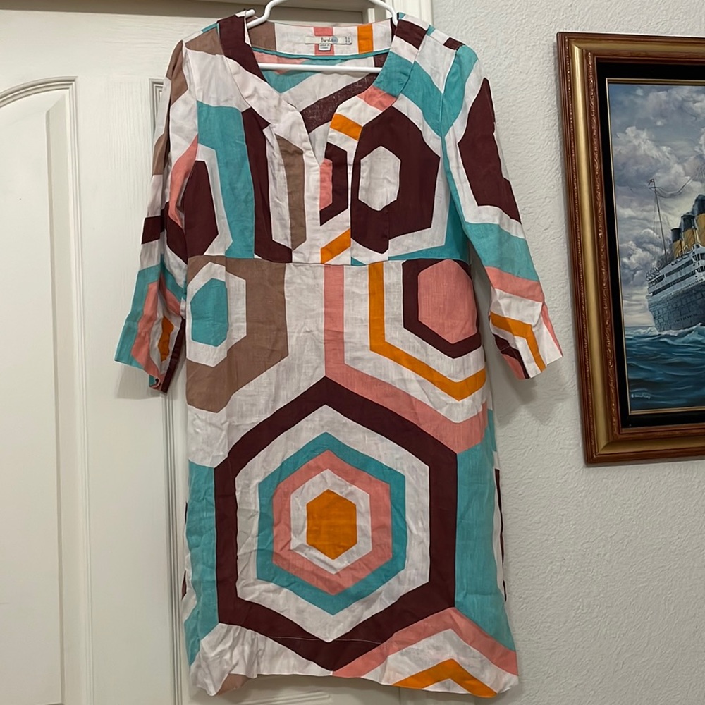 Boden Geometric Linen Dress